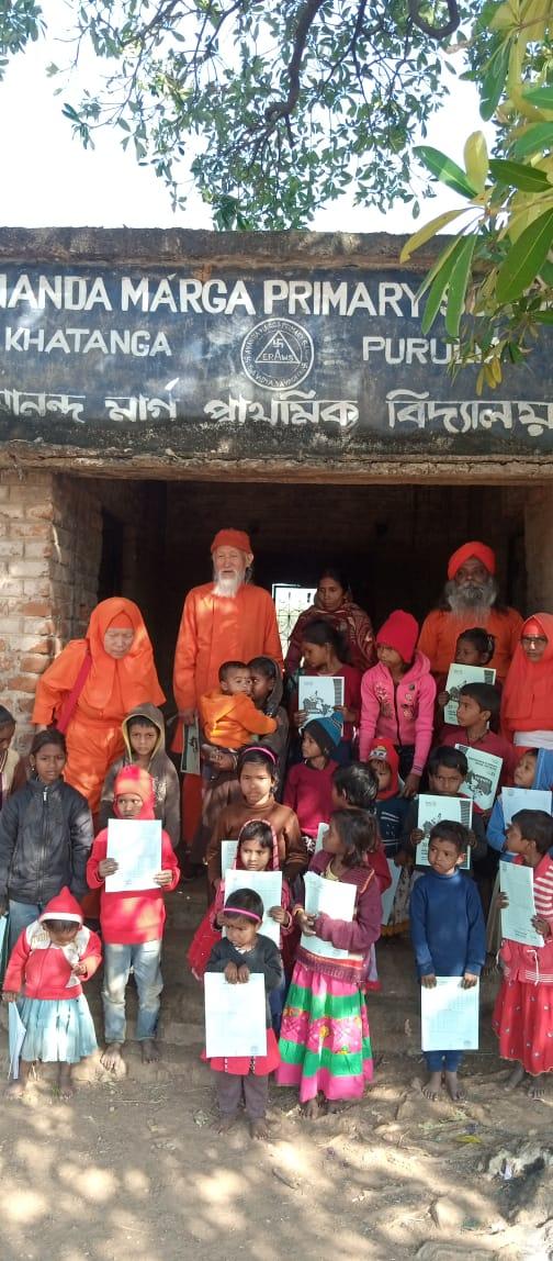 School children gather outside Khatanga primary school