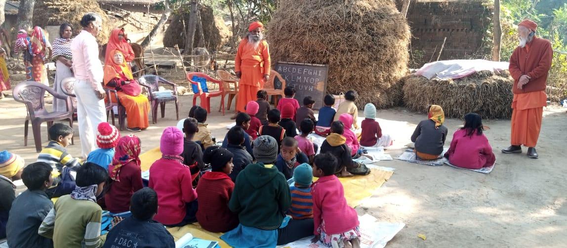 School kids in rural surroundings