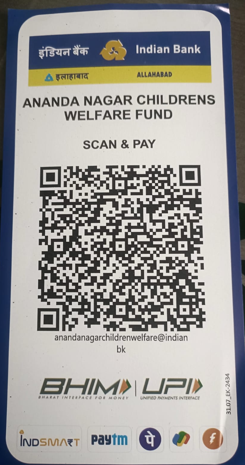 Indian Bank UPI donation QR code for Ananda Nagar Children's Welfare Fund
